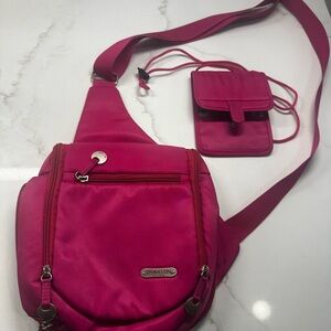 Travelon Fuchsia Crossbody Sling Bag with Passport Wallet